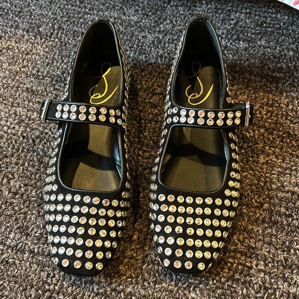 Sam Edelman Black Embellished Michaela Mary Jane Flat - size 6.5